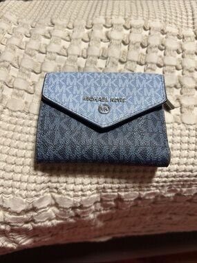 Michael Kors Two-Tone Light Blue and Dark Blue MK Compact Wallet